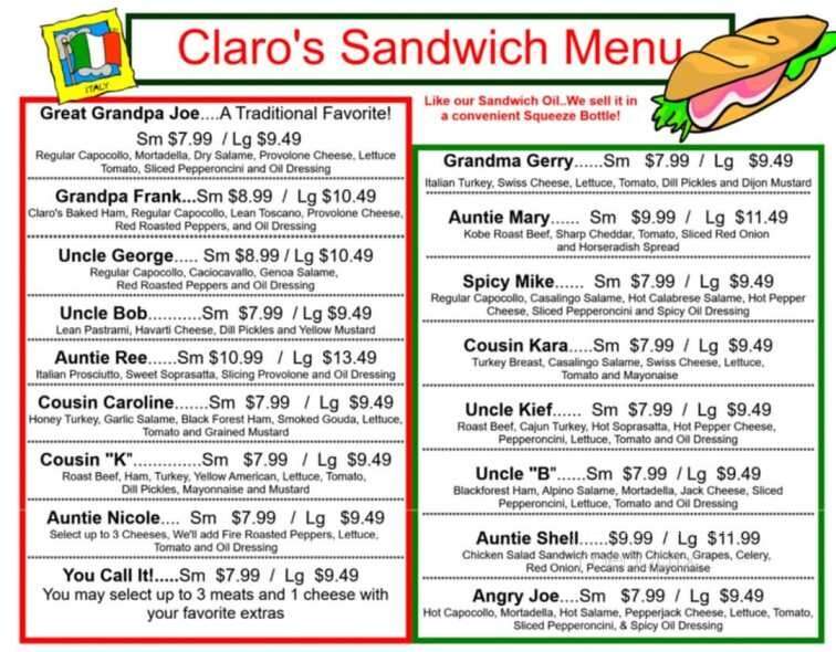 Claro's Italian Market - Tustin, CA menu_pic