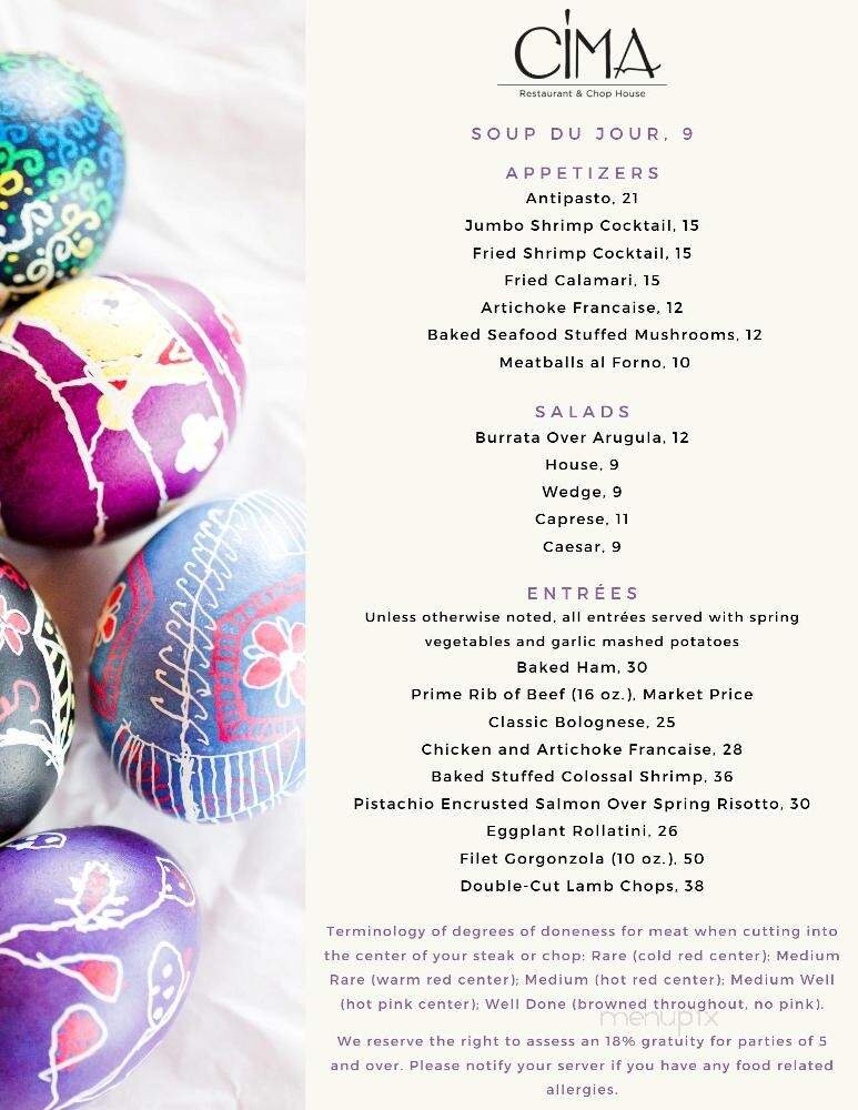 Cima Restaurant And Chop House - Wilbraham, MA menu_pic