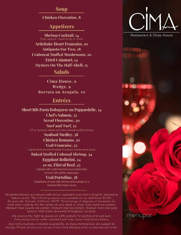 Cima Restaurant And Chop House - Wilbraham, MA menu_pic