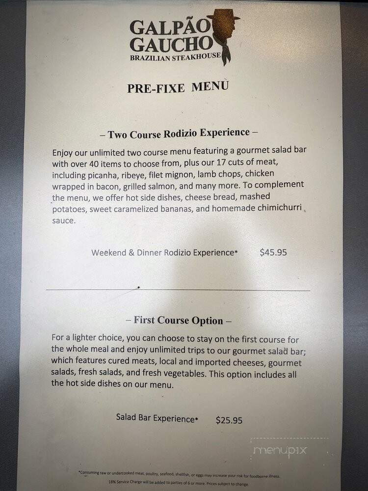 Galpao Gaucho Brazilian Steakhouse - Charleston, SC menu_pic