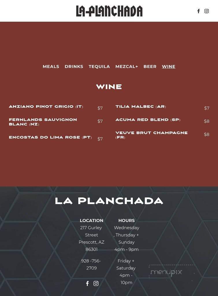 La Planchada - Prescott, AZ menu_pic