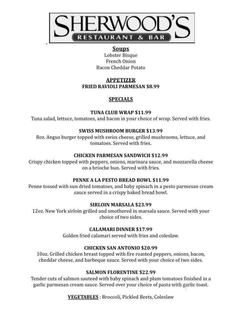Sherwood's Restaurant & Bar - Woodstock, CT menu_pic