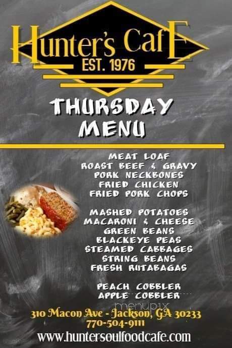 Hunter's Cafe - Jackson, GA menu_pic