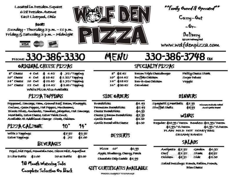 Wolf Den Pizza - East Liverpool, OH menu_pic