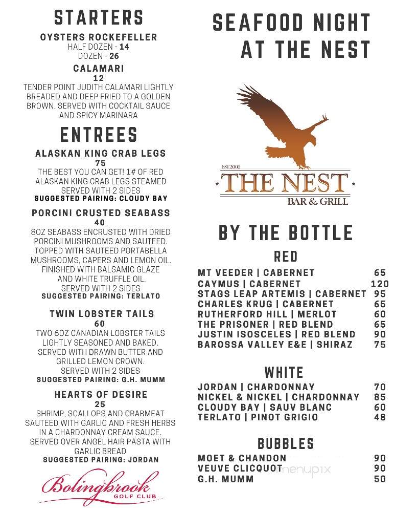 The Nest Bar & Grill at Bolingbrook Golf Club - Bolingbrook, IL menu_pic