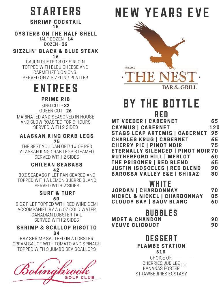 The Nest Bar & Grill at Bolingbrook Golf Club - Bolingbrook, IL menu_pic