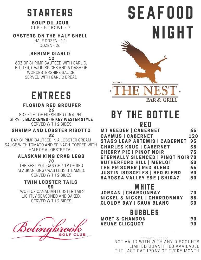 The Nest Bar & Grill at Bolingbrook Golf Club - Bolingbrook, IL menu_pic