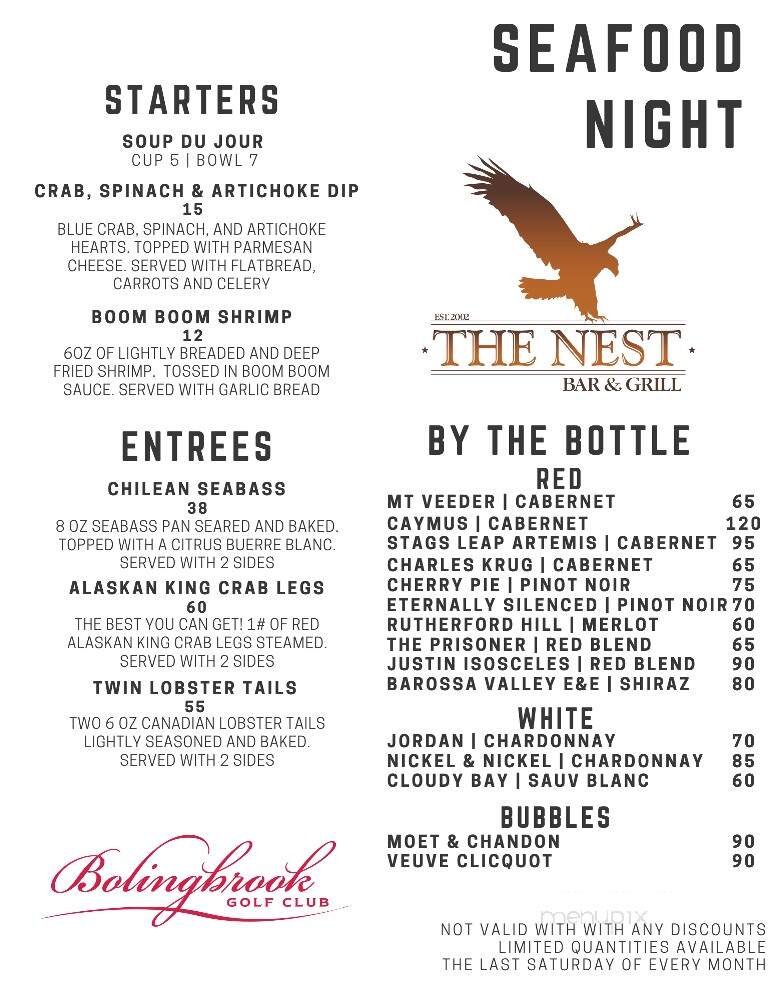 The Nest Bar & Grill at Bolingbrook Golf Club - Bolingbrook, IL menu_pic