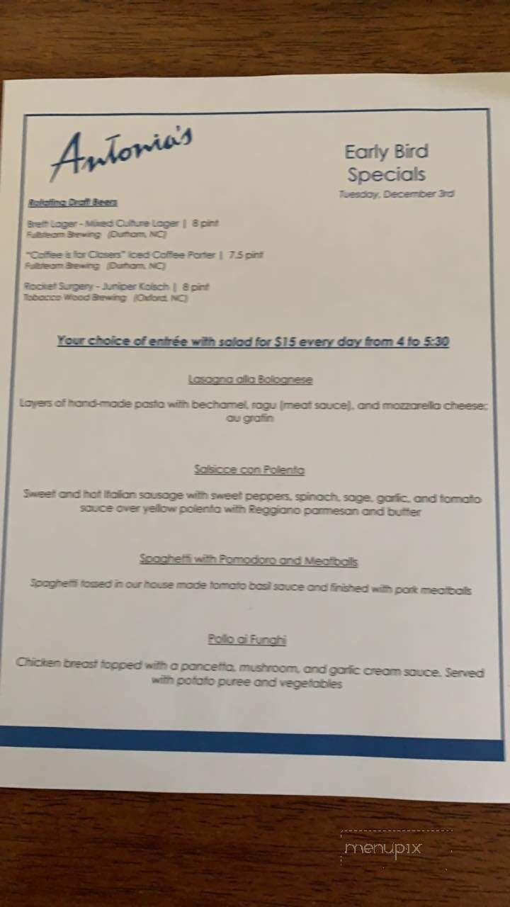 Antonia's - Hillsborough, NC menu_pic