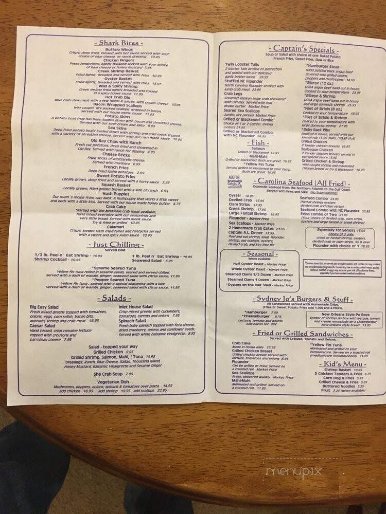 Inlet View Bar Grill - Shallotte, NC menu_pic