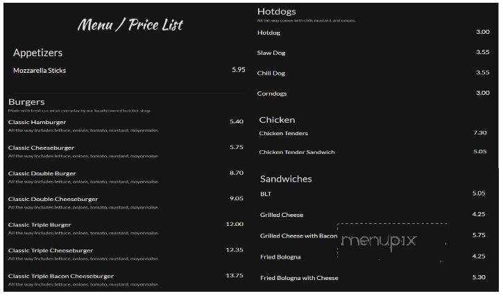 Edgefield Billiard Parlor - Edgefield, SC menu_pic