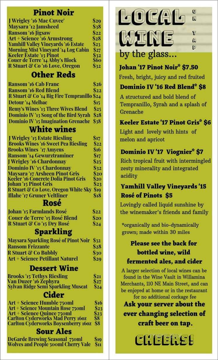 Wildwood Hotel and Restaurant - Willamina, OR menu_pic