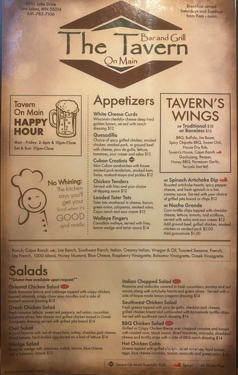 Miller's on Main - Lino Lakes, MN menu_pic
