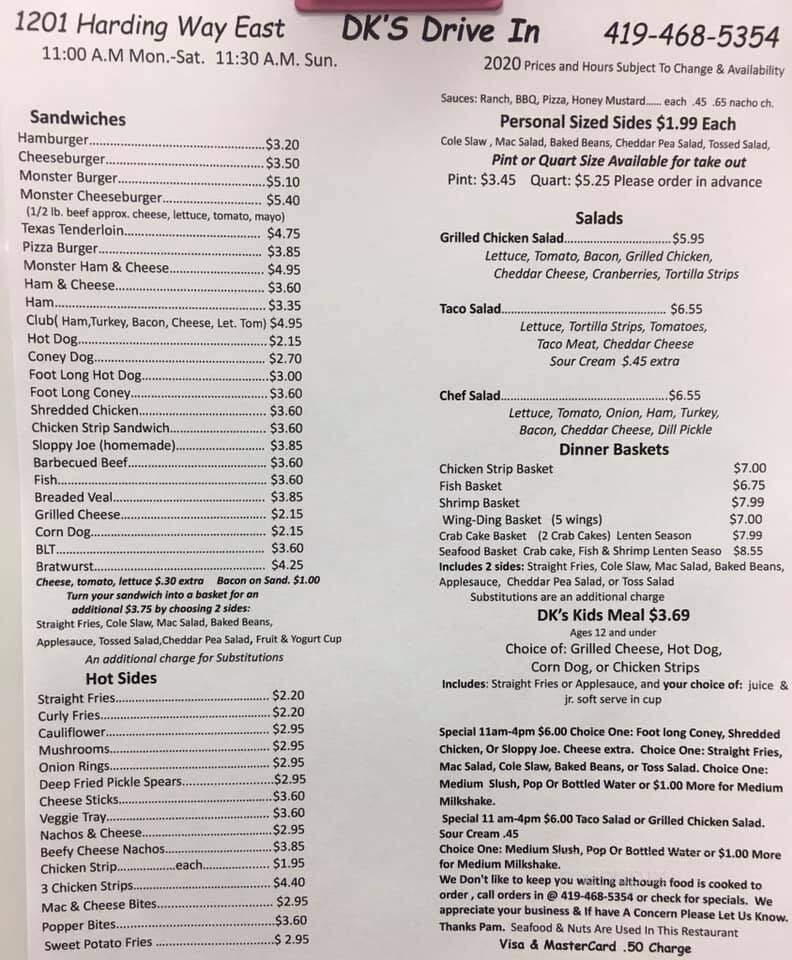 D K's Drive-In - Galion, OH menu_pic