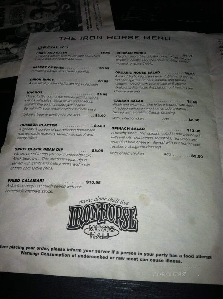 Iron Horse Music Hall - Northampton, MA menu_pic