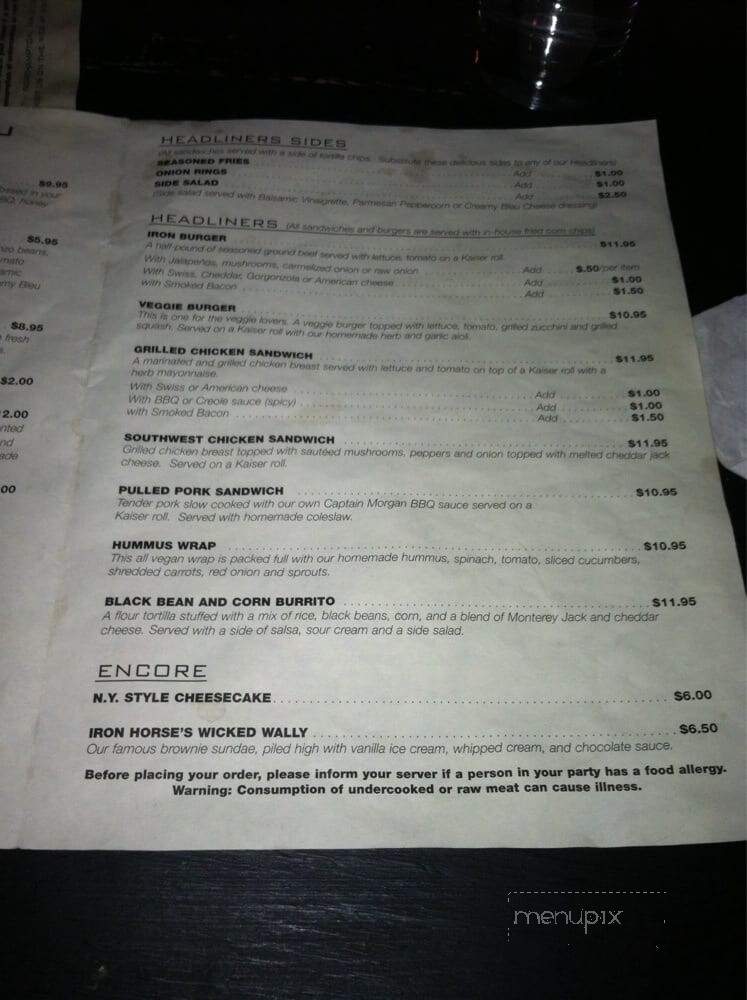 Iron Horse Music Hall - Northampton, MA menu_pic