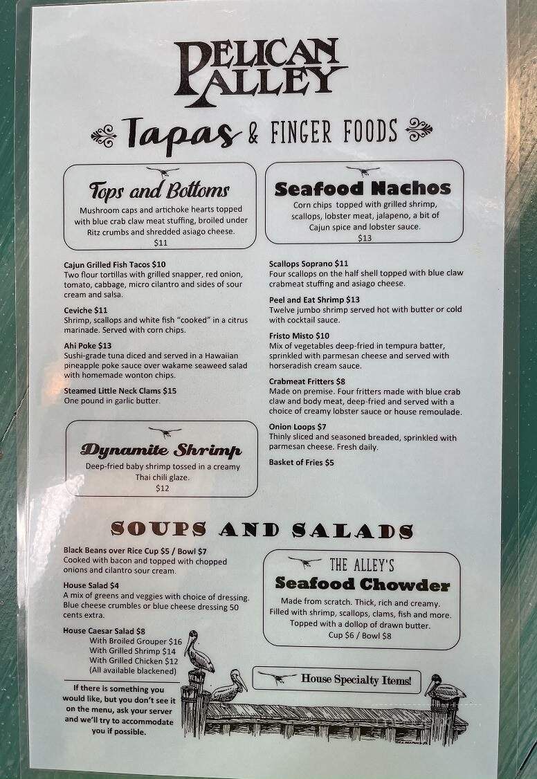 Pelican Alley - Nokomis, FL menu_pic