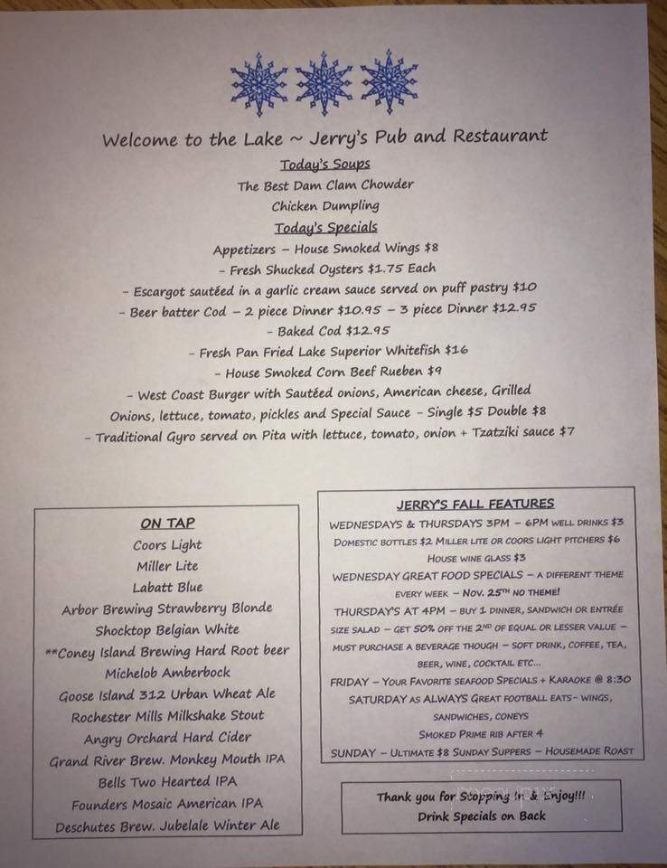 Jerry's Pub & Restaurant - Brooklyn, MI menu_pic