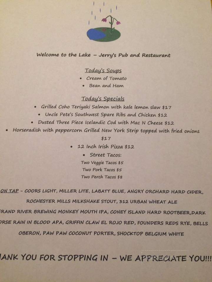 Jerry's Pub & Restaurant - Brooklyn, MI menu_pic