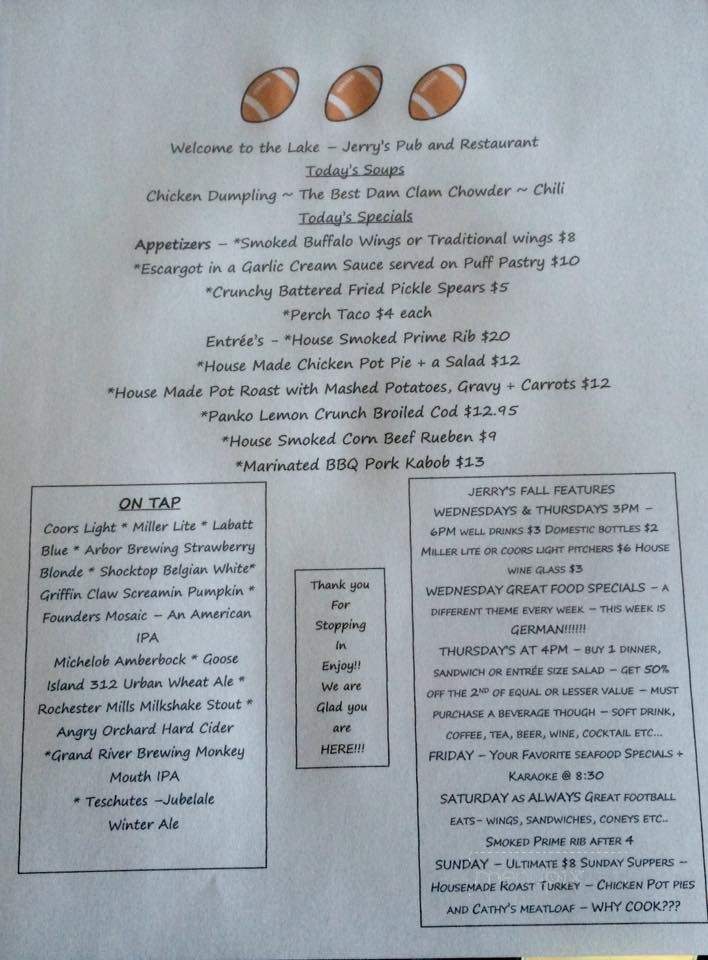 Jerry's Pub & Restaurant - Brooklyn, MI menu_pic
