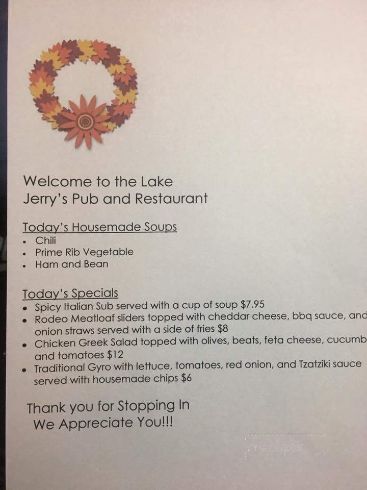 Jerry's Pub & Restaurant - Brooklyn, MI menu_pic