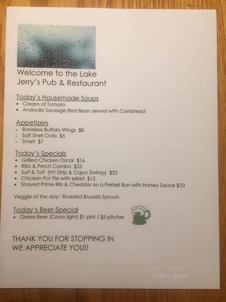 Jerry's Pub & Restaurant - Brooklyn, MI menu_pic