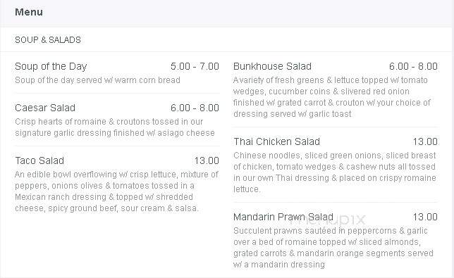 The Bunkhouse Bar Grill - Kelowna, BC menu_pic