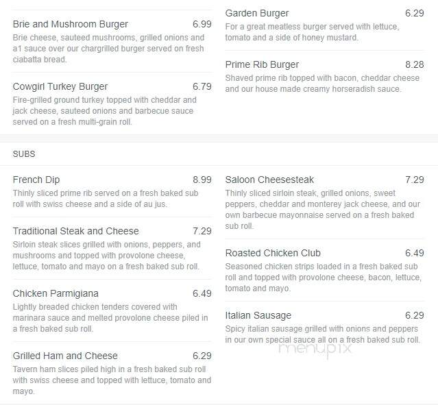 Sand Springs Saloon & Stkhse - Frostburg, MD menu_pic