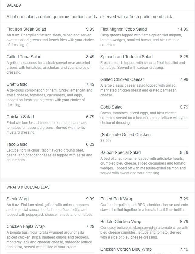 Sand Springs Saloon & Stkhse - Frostburg, MD menu_pic