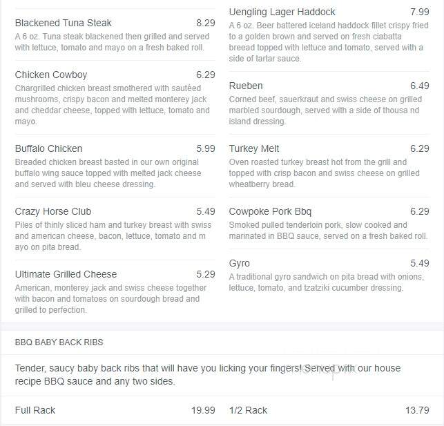Sand Springs Saloon & Stkhse - Frostburg, MD menu_pic