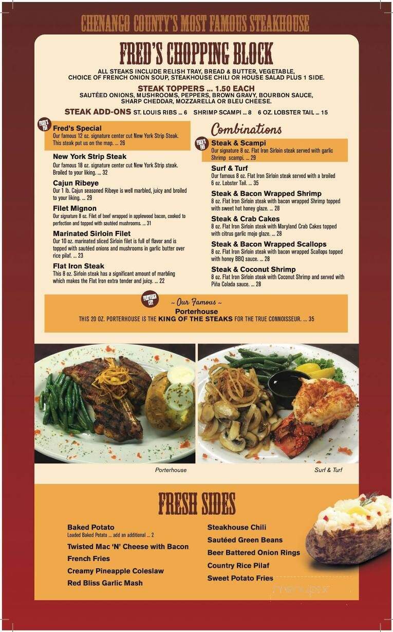 Fred's Inn & Lodge - Norwich, NY menu_pic