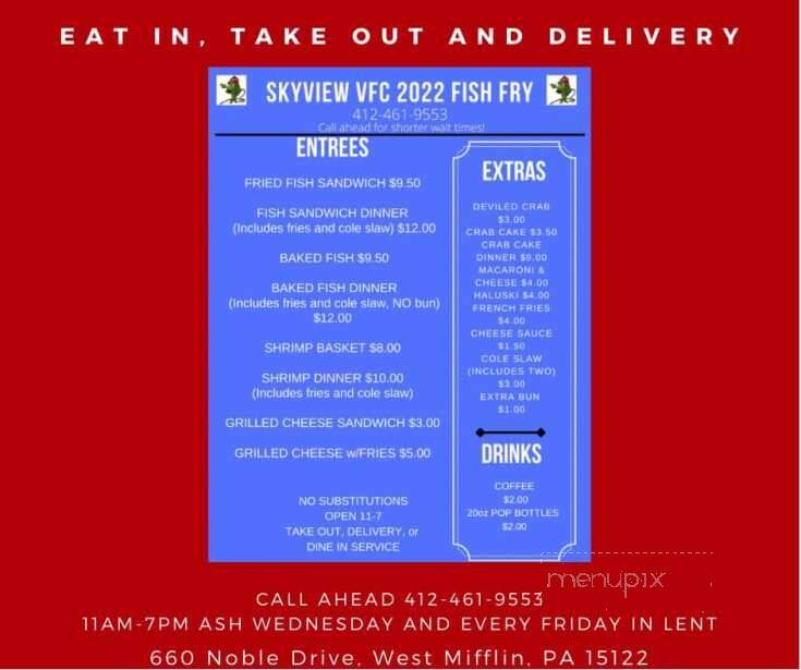 Skyview Volunteer Fire Dept - West Mifflin, PA menu_pic
