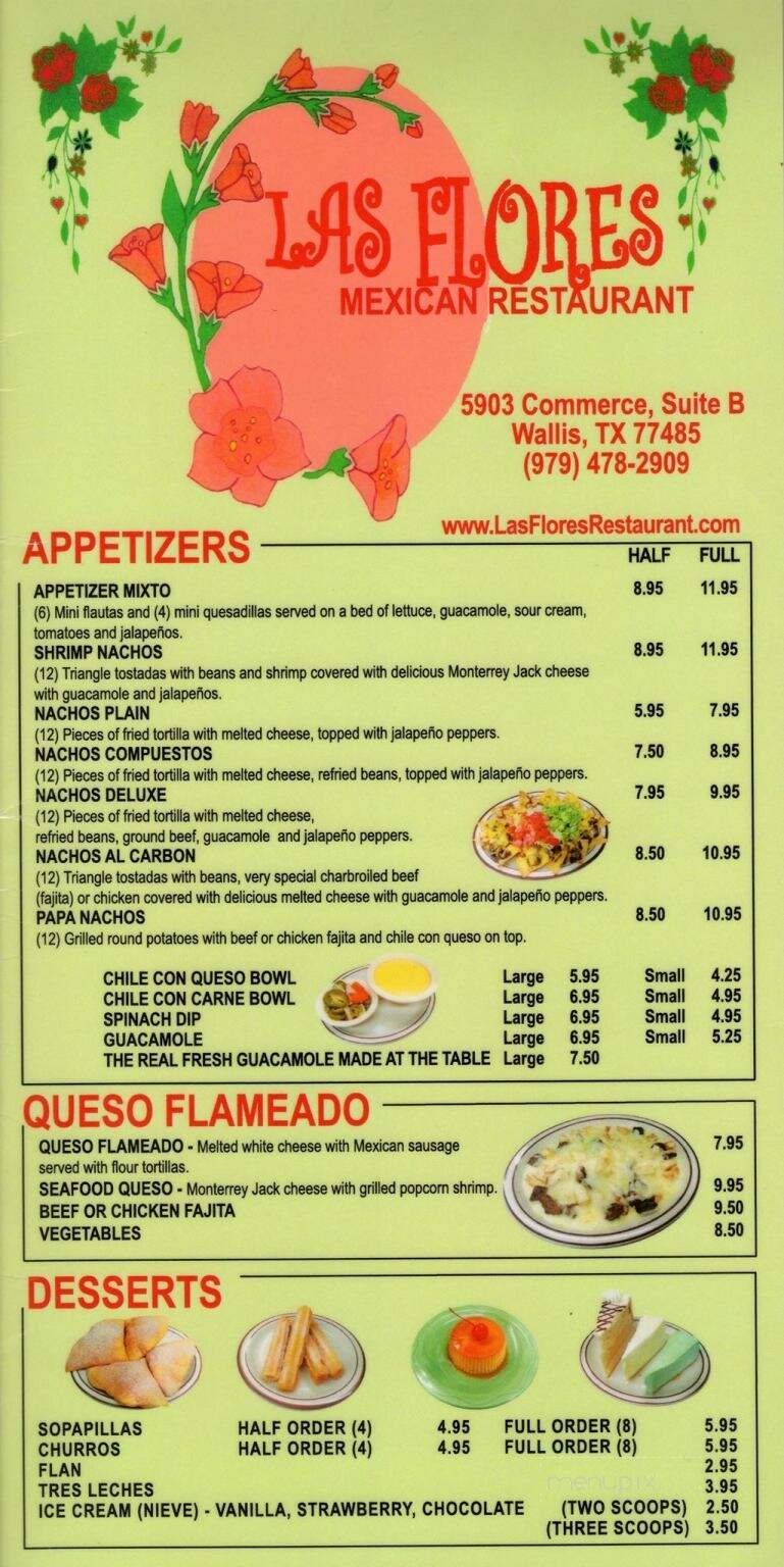Las Flores Mexican Restaurant Menu in Wallis, TX Order Delivery & Reviews