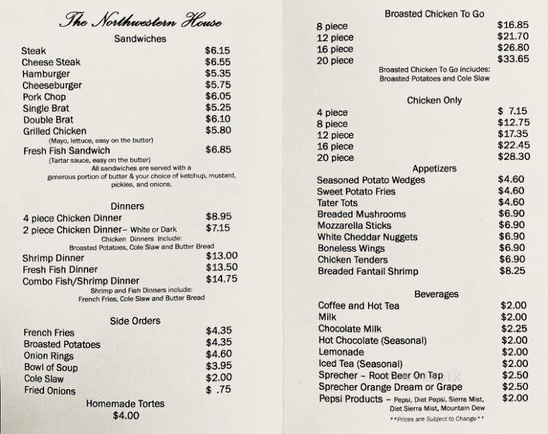 Gosse's-The Northwestern House - Sheboygan, WI menu_pic