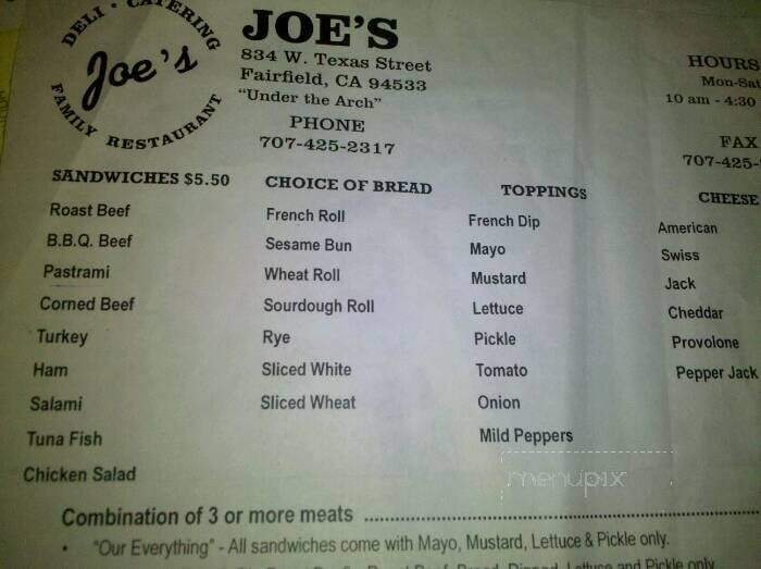 Online Menu of Joe's Buffet, Fairfield, CA