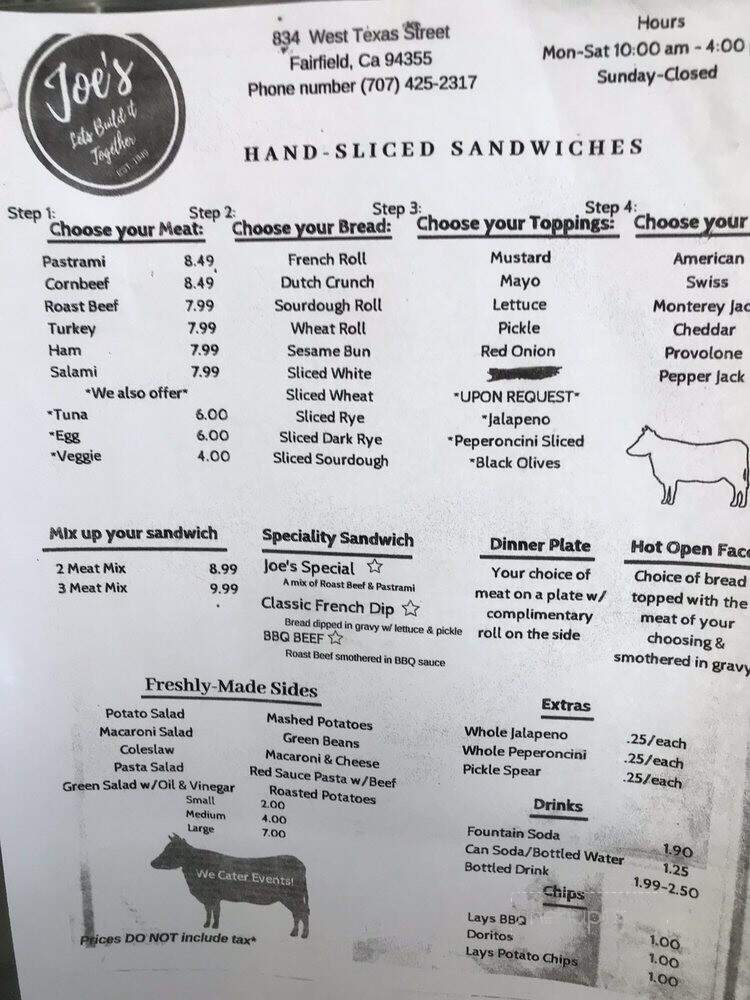 Online Menu of Joe's Buffet, Fairfield, CA