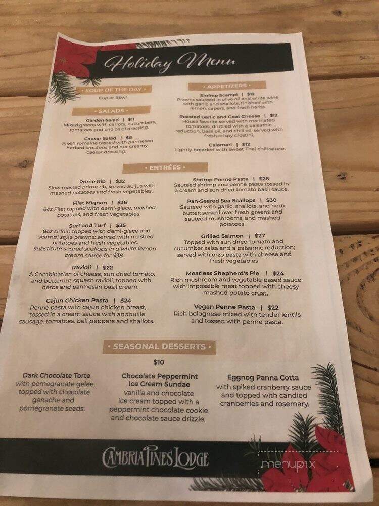 Cambria Pines Lodge Restaurant - Cambria, CA menu_pic
