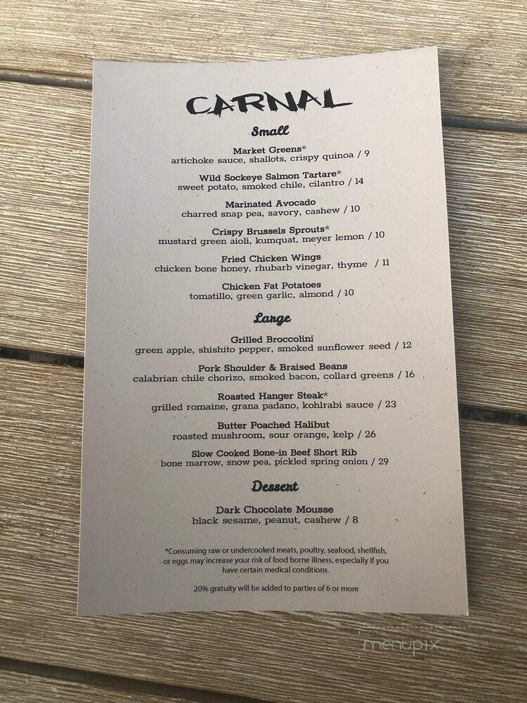 Carnal - Bellingham, WA menu_pic