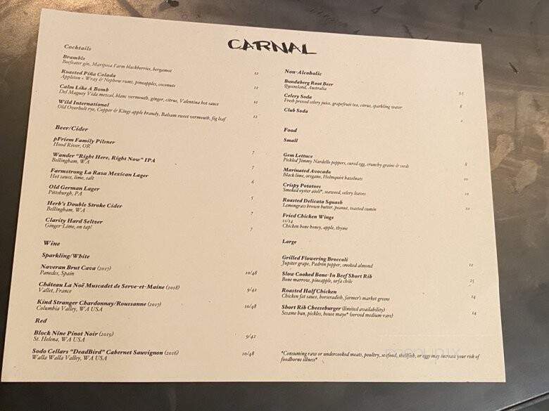 Carnal - Bellingham, WA menu_pic