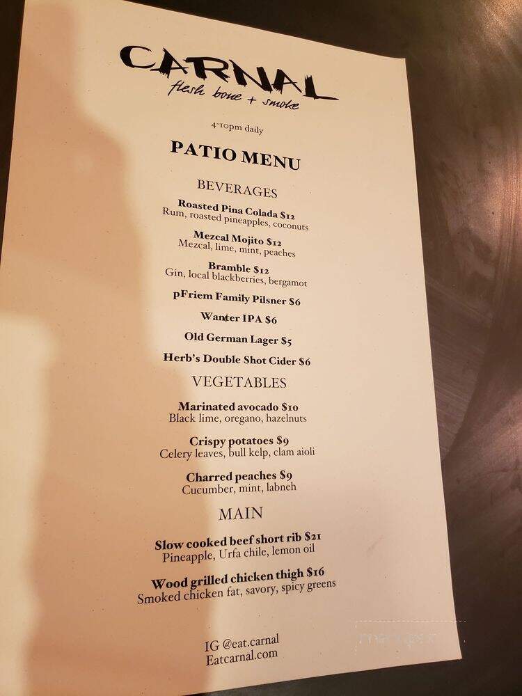 Carnal - Bellingham, WA menu_pic