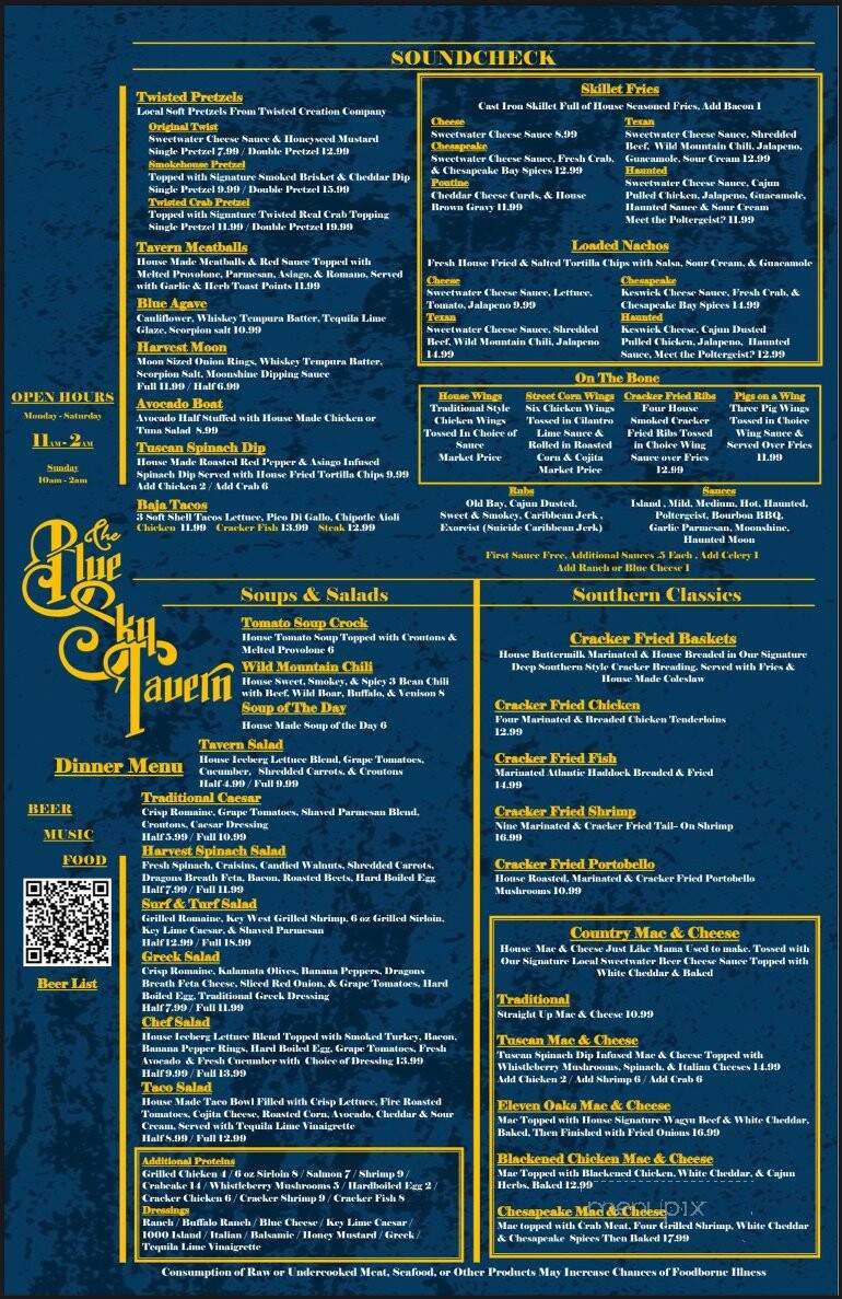 The Blue Sky Tavern - Etters, PA menu_pic