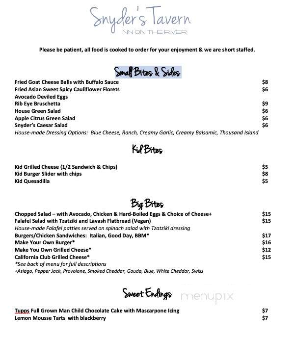 Snyder's Tavern - Glen Rose, TX menu_pic