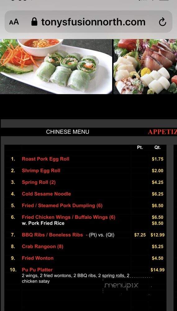 Tony's Fusion North - Mattituck, NY menu_pic
