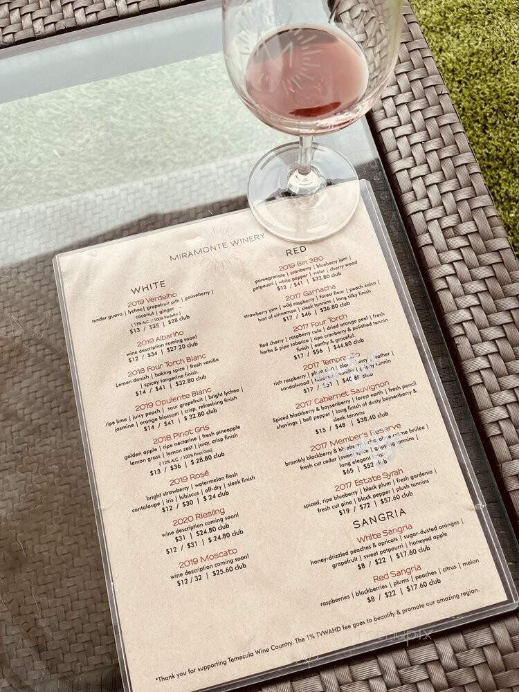 Miramonte Winery - Temecula, CA menu_pic