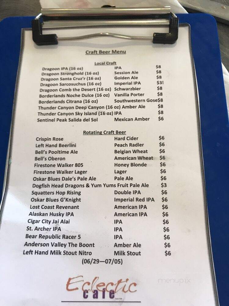 Eclectic Cafe - Tucson, AZ menu_pic