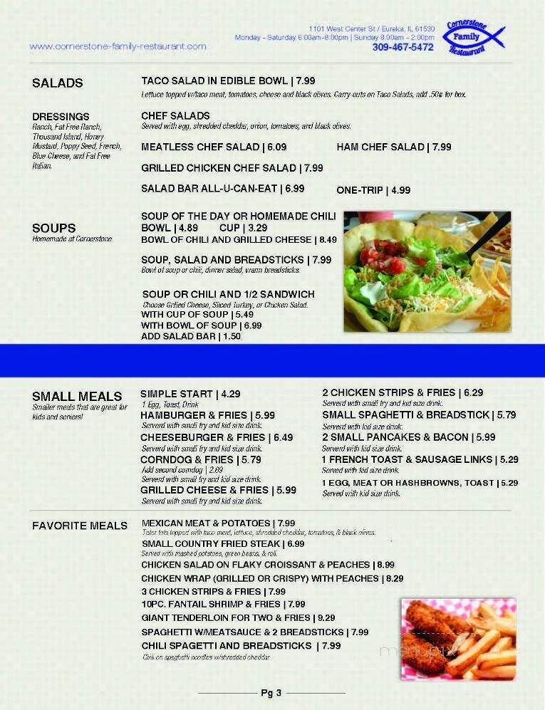 Cornerstone Family Restaurant - Eureka, IL menu_pic