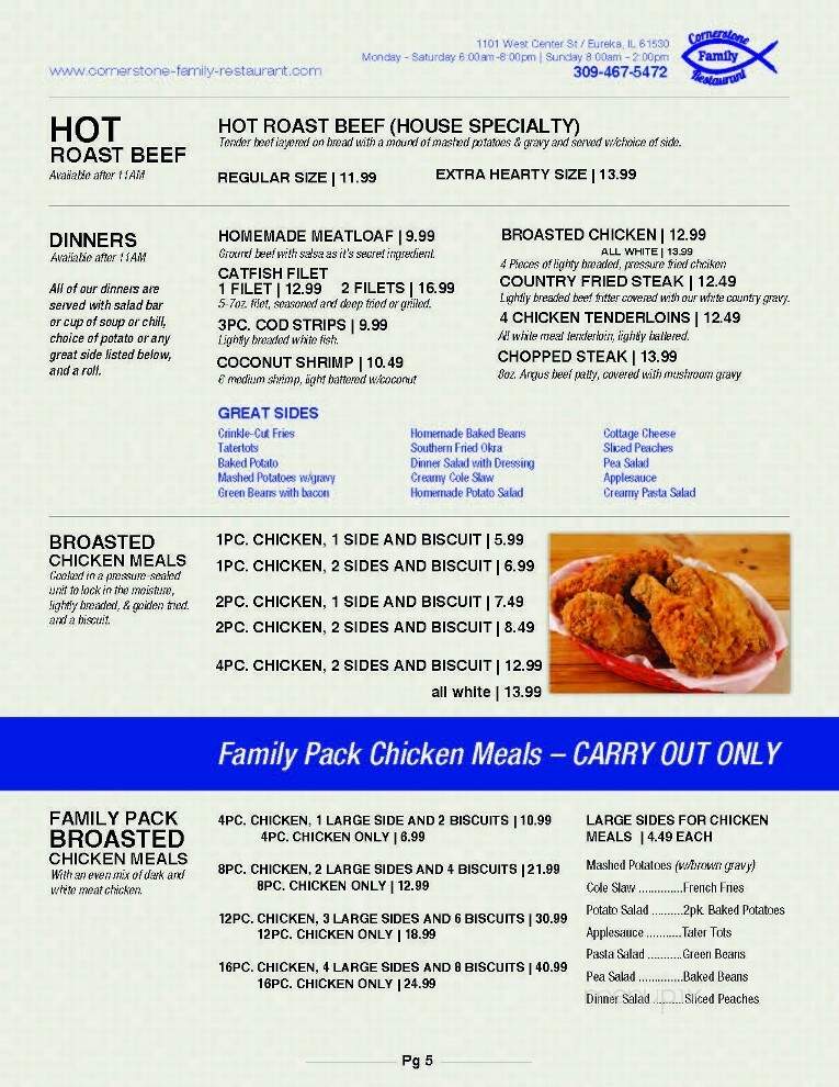 Cornerstone Family Restaurant - Eureka, IL menu_pic