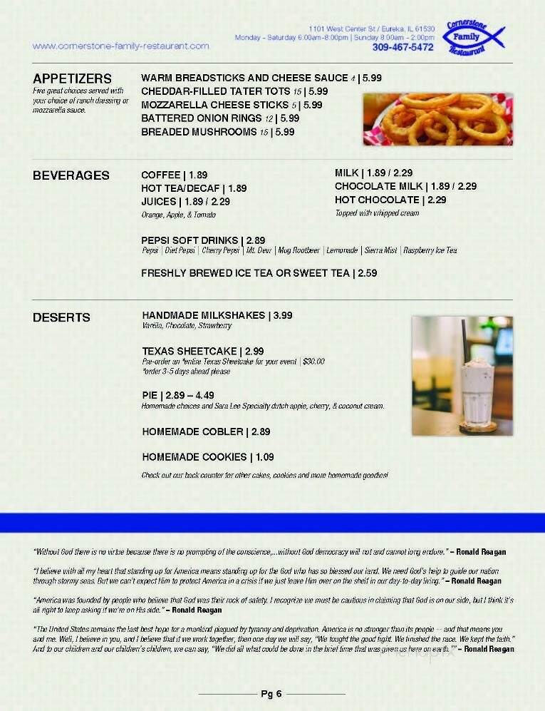 Cornerstone Family Restaurant - Eureka, IL menu_pic
