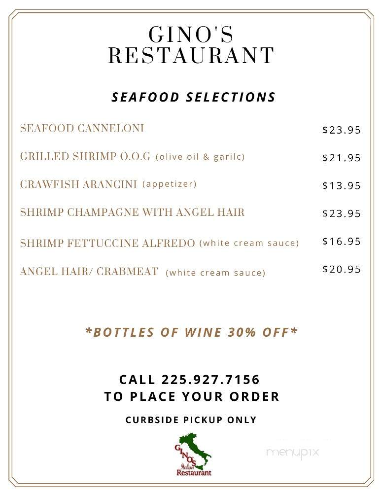 Gino's Restaurant - Baton Rouge, LA menu_pic