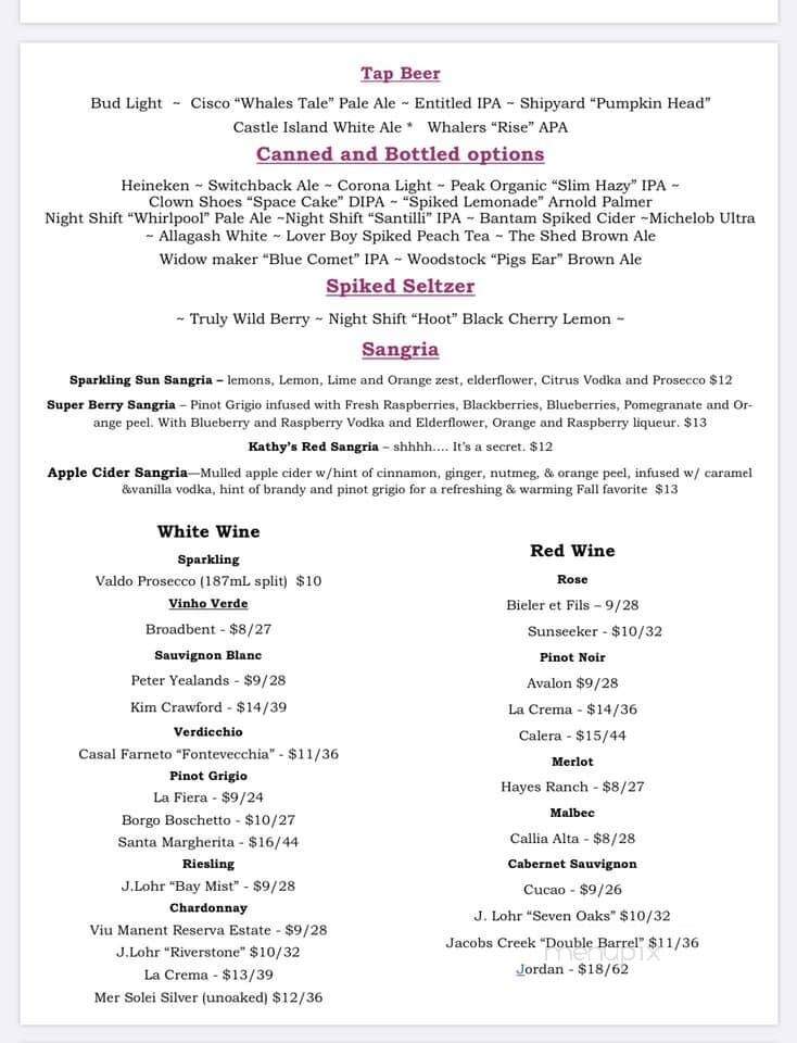 Jake's Seafood Restaurant - Hull, MA menu_pic
